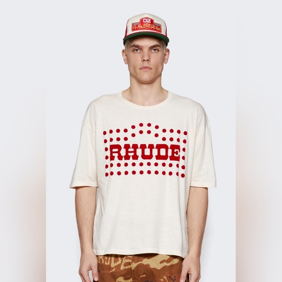 Rhude Flocked Burnout Tee Vintage White Size L